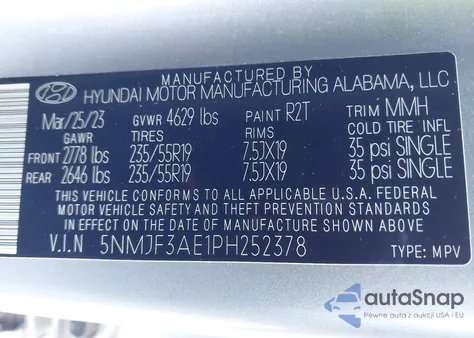 2023 Hyundai Tucson Sel из США, поврежденный, VIN 5NMJF3AE1PH252378